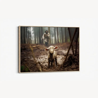 Jesus saves the lamb Christian canvas art showing Christ rescuing the lamb