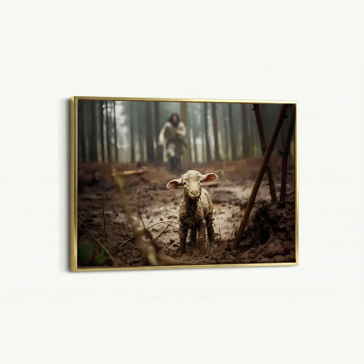 Jesus saves the lamb Christian canvas art showing Christ rescuing the lamb
