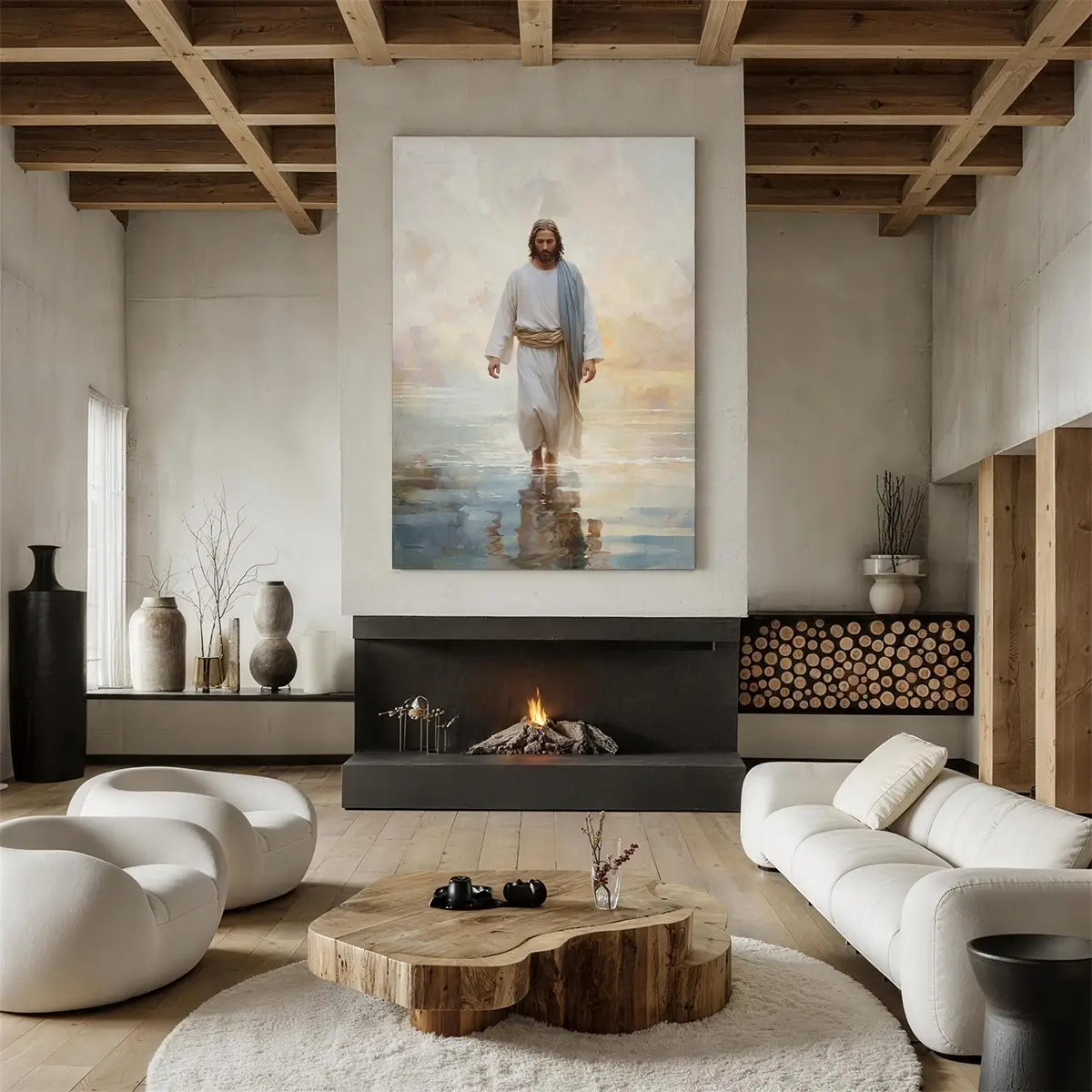 Jesus walks on water Christian canvas wall art