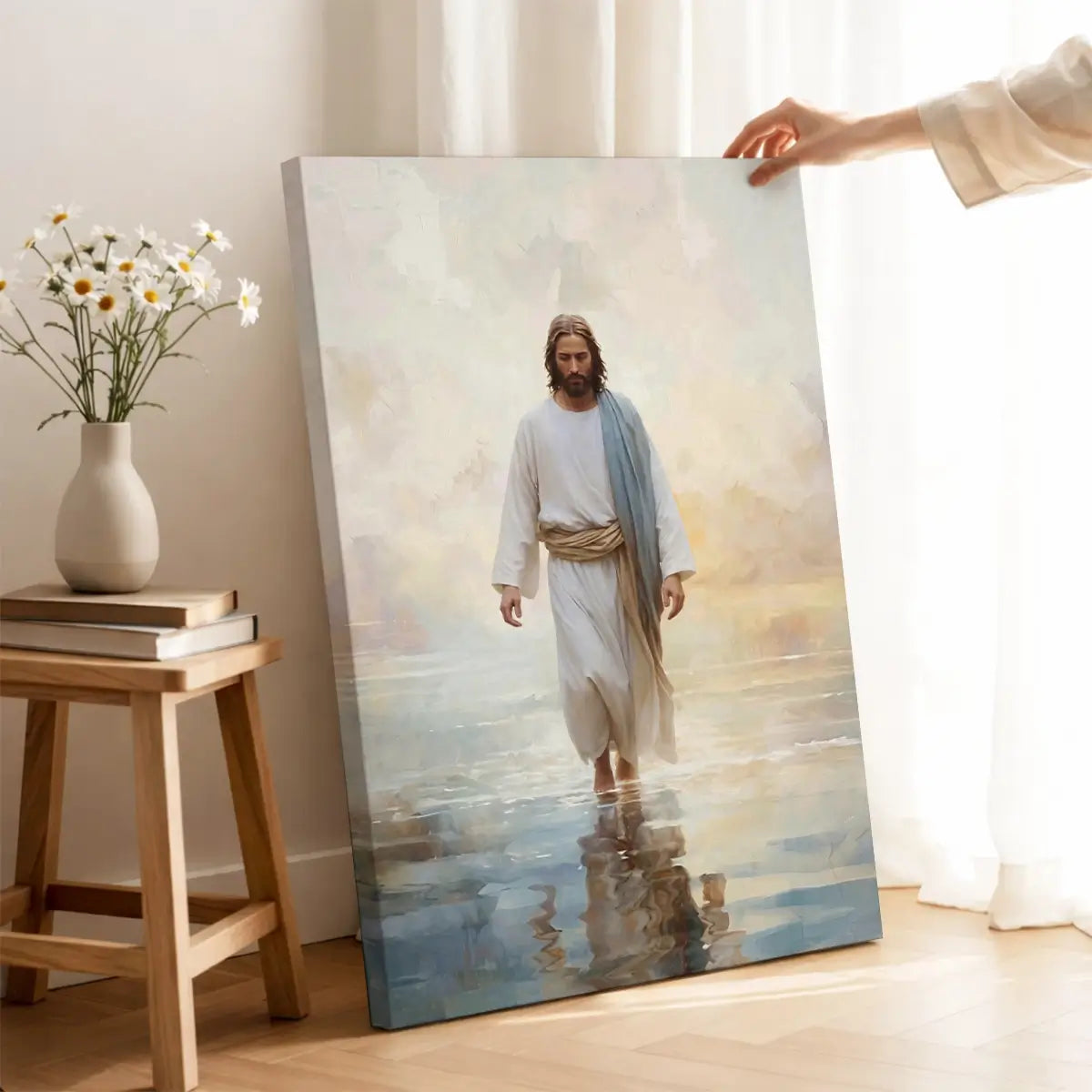 Jesus walks on water Christian canvas wall art