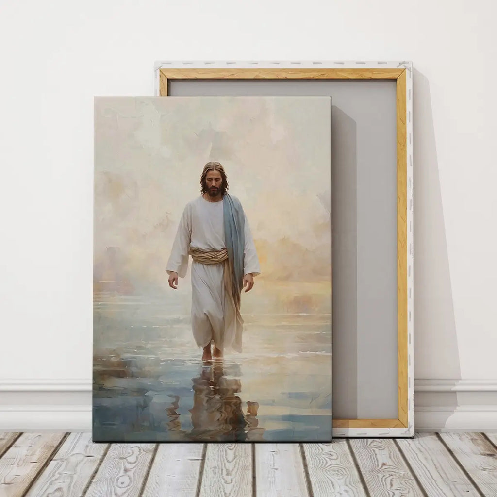 Jesus walks on water Christian canvas wall art