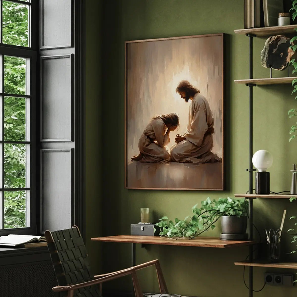 Jesus Weeps With You Christian canvas art showing Jesus comforting a grieving woman