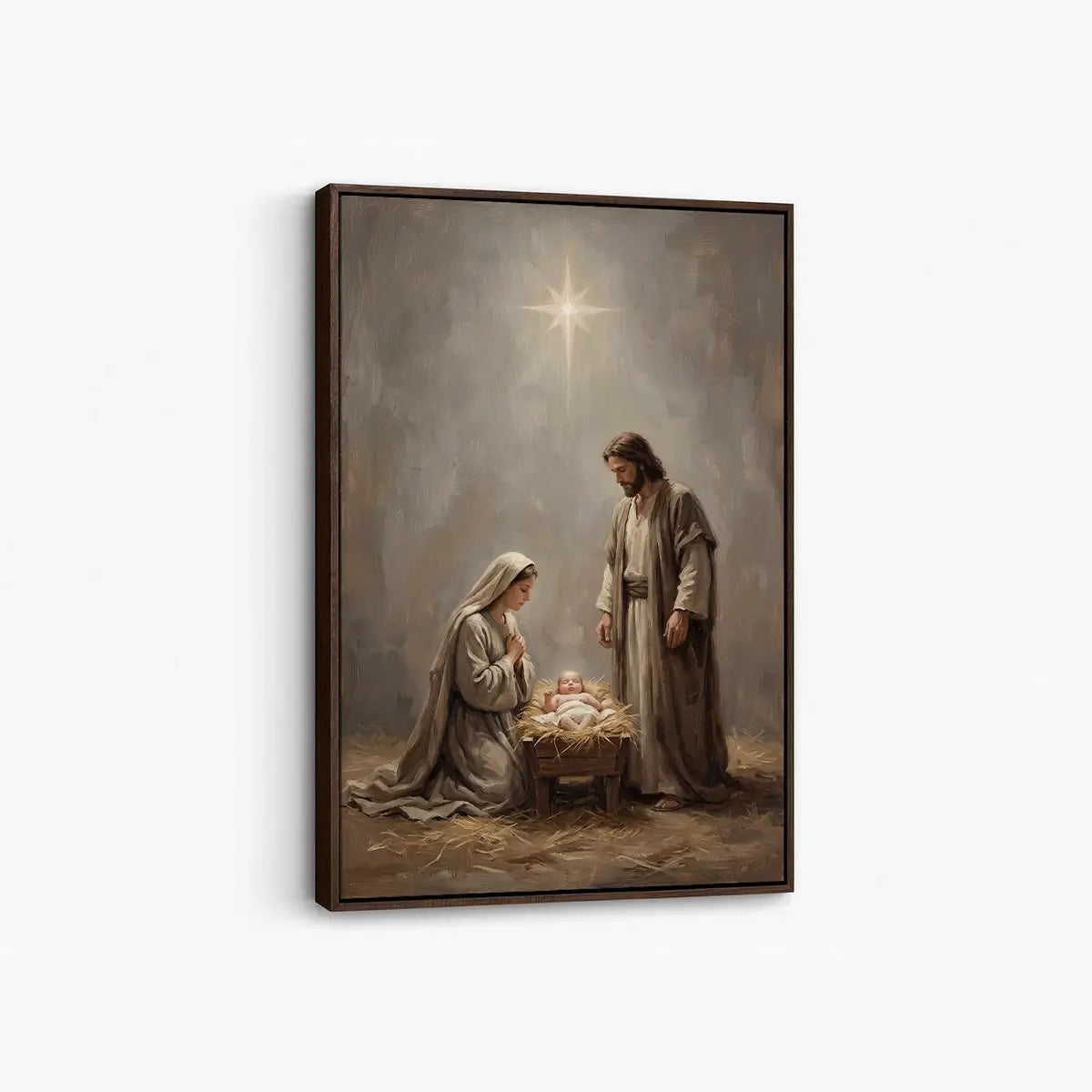 Nativity of Jesus Christian canvas art with Mary Joseph and baby Jesus