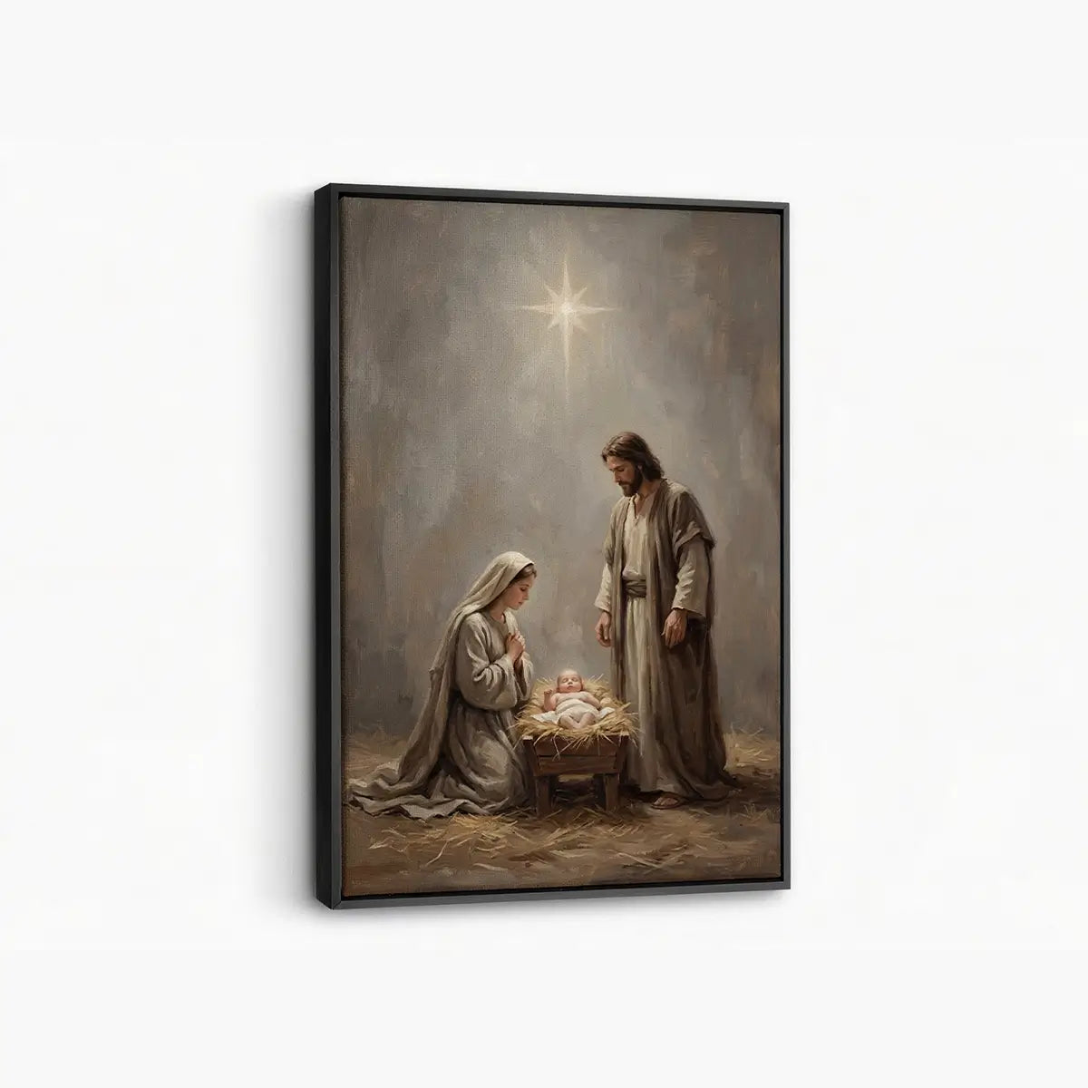 Nativity of Jesus Christian canvas art with Mary Joseph and baby Jesus