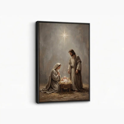 Nativity of Jesus Christian canvas art with Mary Joseph and baby Jesus