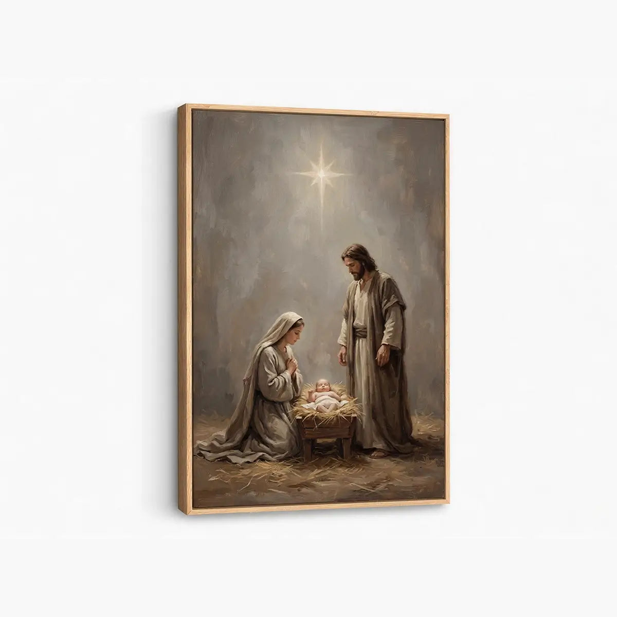 Nativity of Jesus Christian canvas art with Mary Joseph and baby Jesus