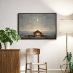 Starry birth of Jesus Christian canvas art depicting the nativity under the night sky