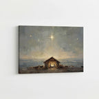 Starry birth of Jesus Christian canvas art depicting the nativity under the night sky