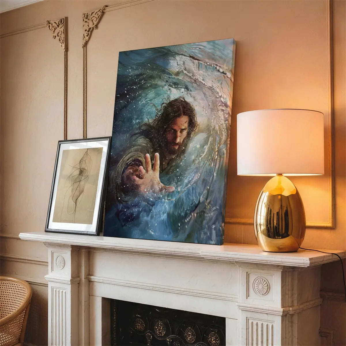 The Hand of God Christian canvas art showing God reaching through the storm