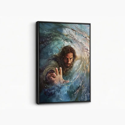 The Hand of God Christian canvas art showing God reaching through the storm