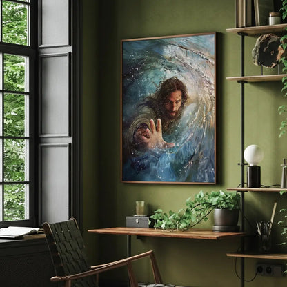 The Hand of God Christian canvas art showing God reaching through the storm