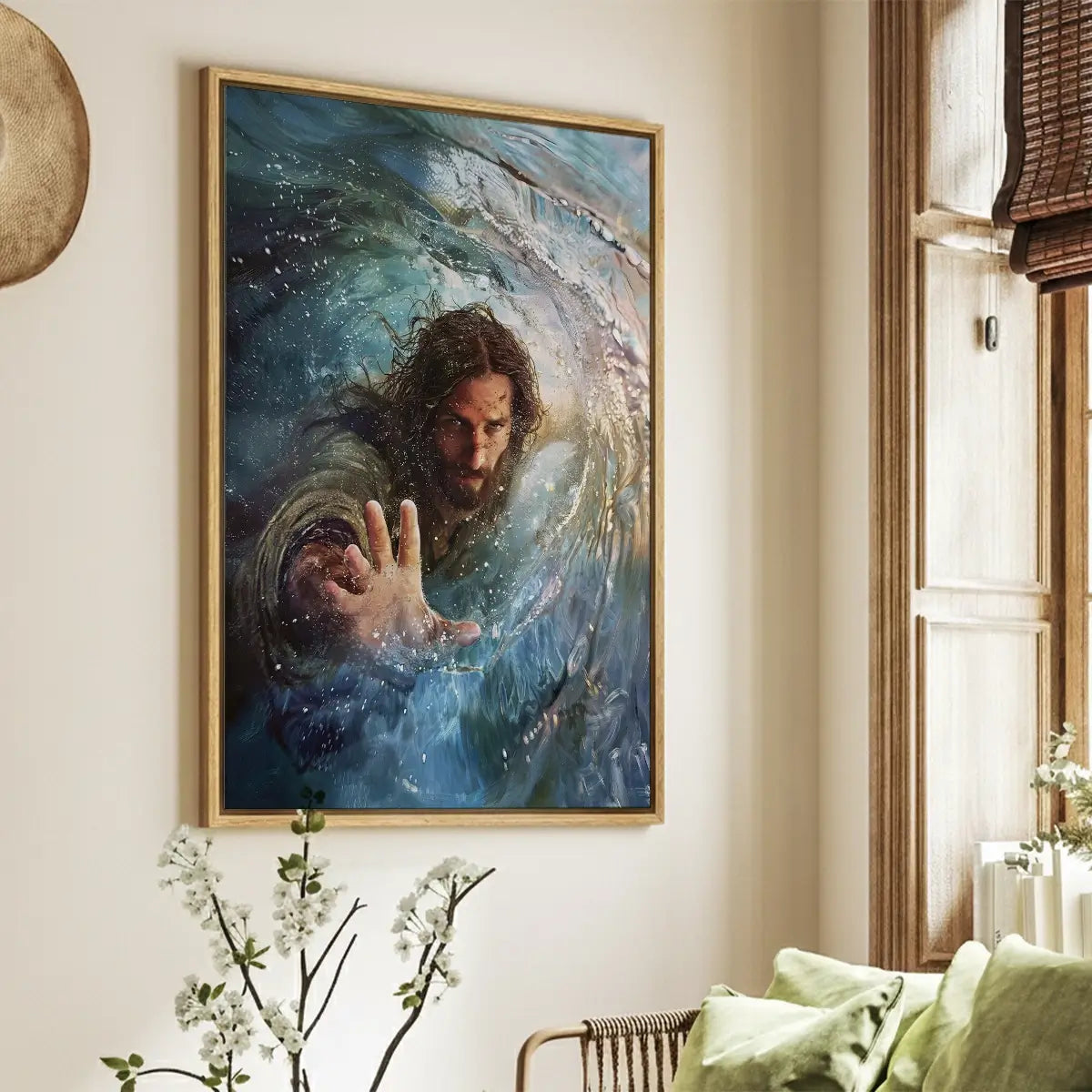 The Hand of God Christian canvas art showing God reaching through the storm