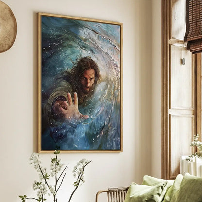 The Hand of God Christian canvas art showing God reaching through the storm