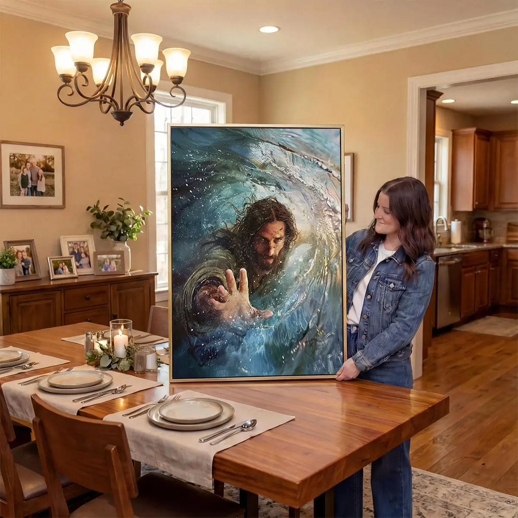 The Hand of God Christian canvas art showing God reaching through the storm