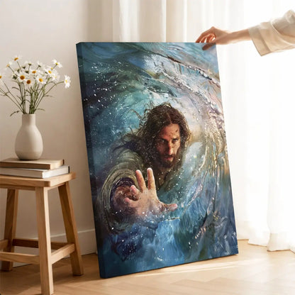 The Hand of God Christian canvas art showing God reaching through the storm