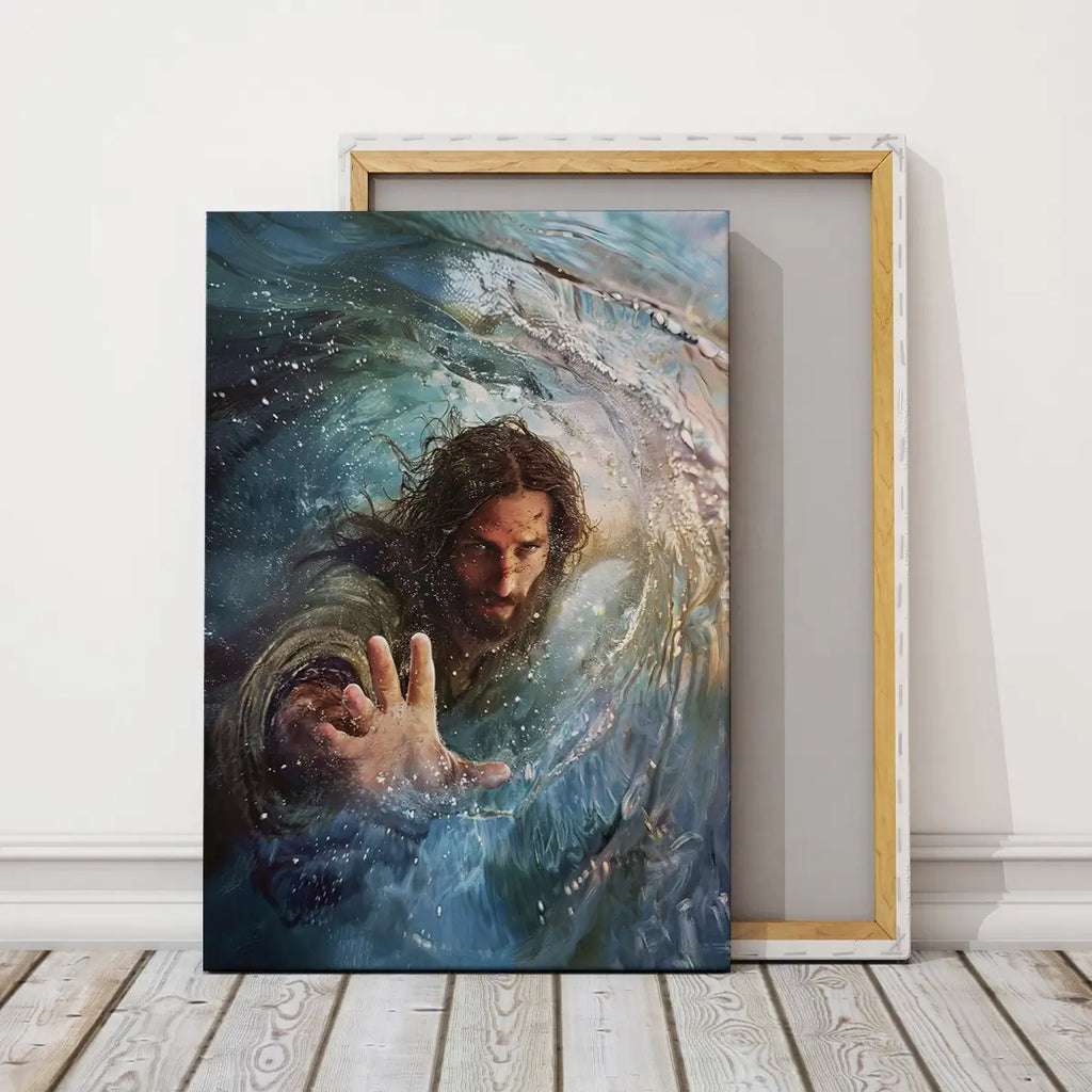 The Hand of God Christian canvas art showing God reaching through the storm