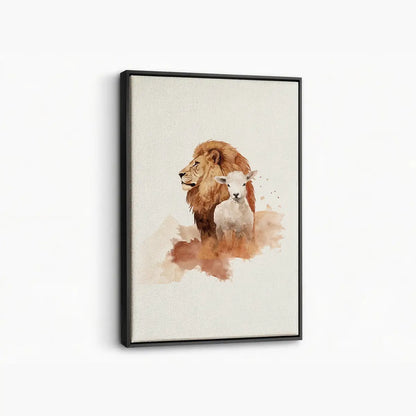 The Lion and the Lamb Christian canvas art symbolizing peace and redemption
