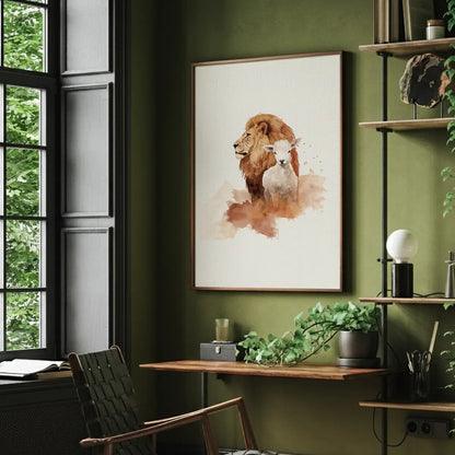 The Lion and the Lamb Christian canvas art symbolizing peace and redemption