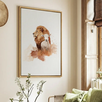 The Lion and the Lamb Christian canvas art symbolizing peace and redemption