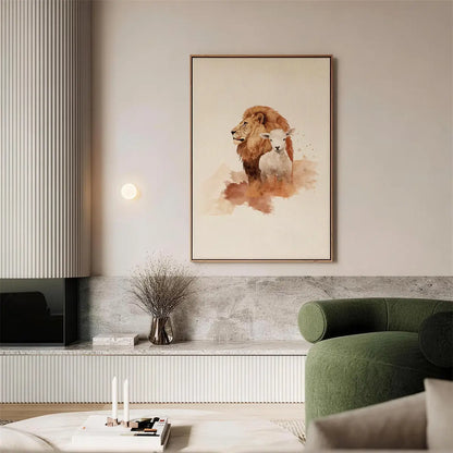 The Lion and the Lamb Christian canvas art symbolizing peace and redemption