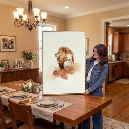 The Lion and the Lamb Christian canvas art symbolizing peace and redemption