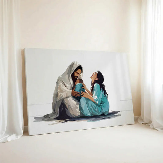 The Lord Holds My Heart Christian canvas art showing Jesus offering comfort and care