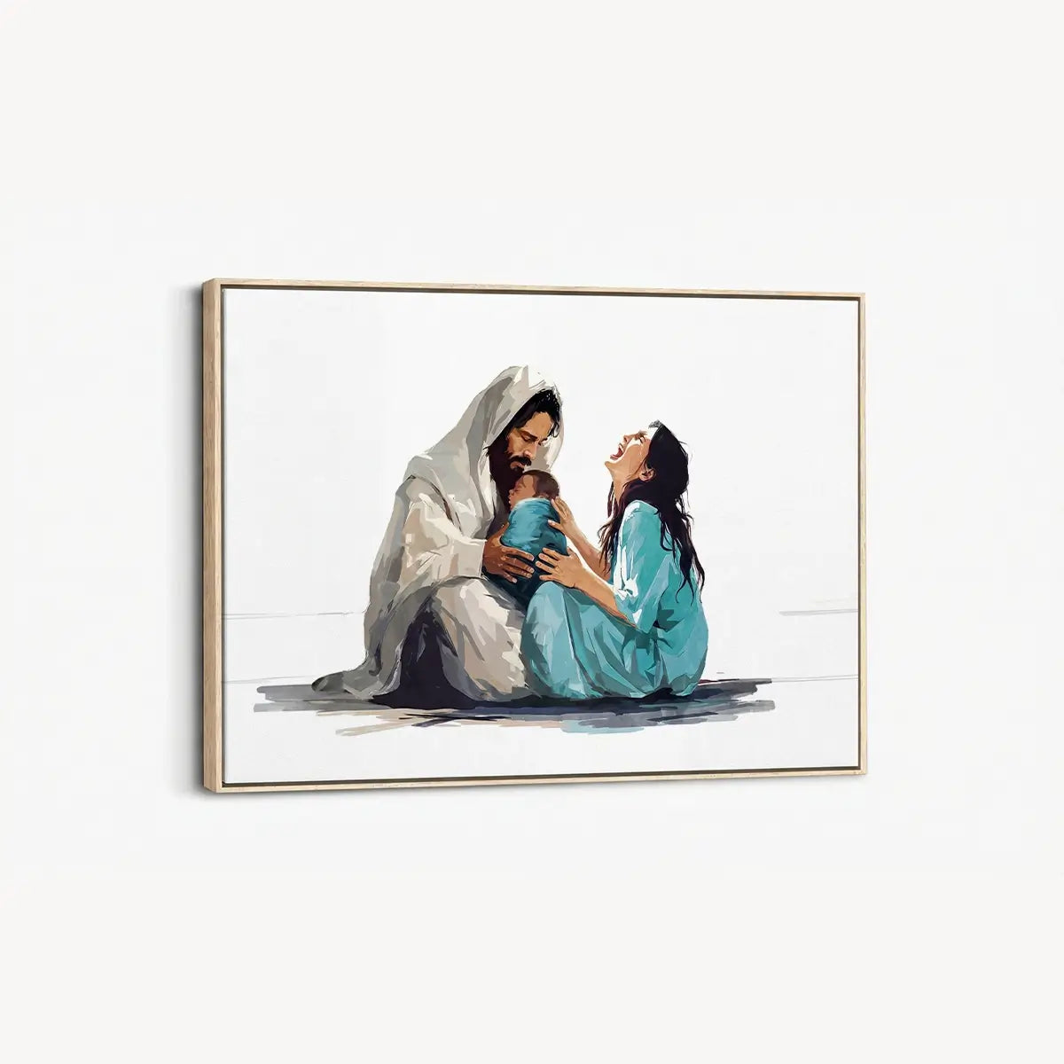 The Lord Holds My Heart Christian canvas art showing Jesus offering comfort and care