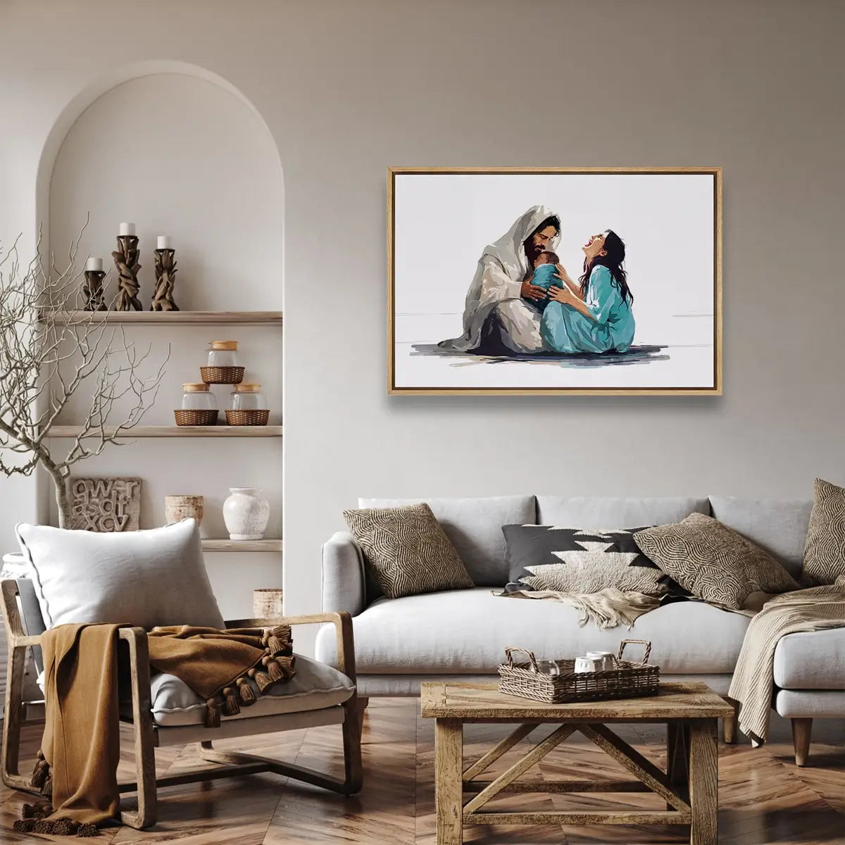 The Lord Holds My Heart Christian canvas art showing Jesus offering comfort and care