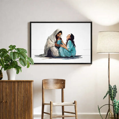 The Lord Holds My Heart Christian canvas art showing Jesus offering comfort and care