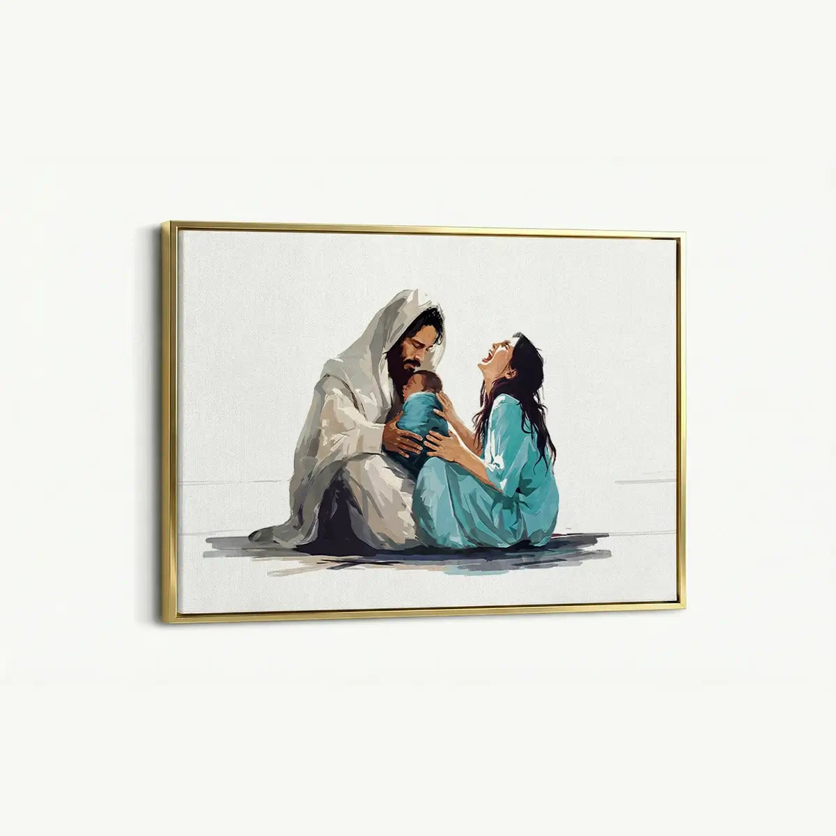 The Lord Holds My Heart Christian canvas art showing Jesus offering comfort and care