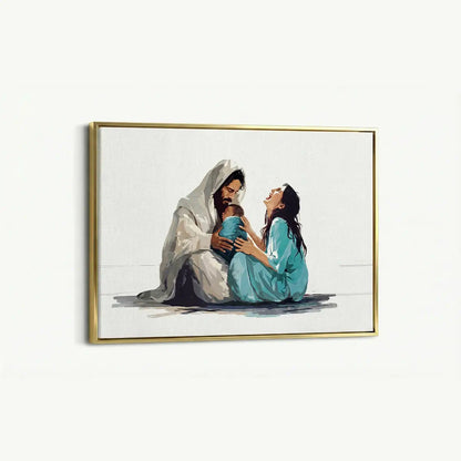 The Lord Holds My Heart Christian canvas art showing Jesus offering comfort and care