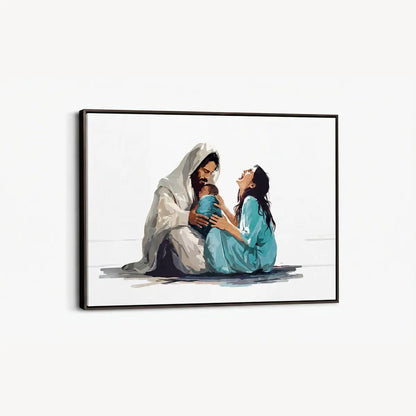 The Lord Holds My Heart Christian canvas art showing Jesus offering comfort and care