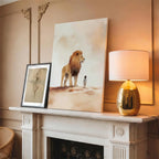 Under the Lion’s Protection Christian canvas art showing a child beside a lion
