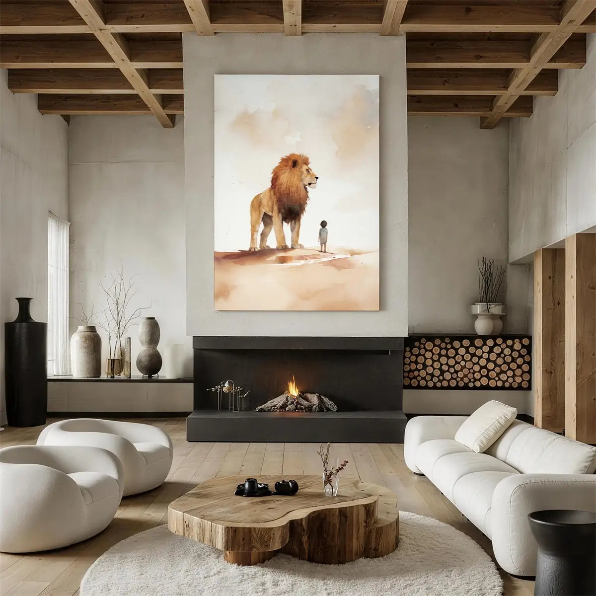 Christian lion canvas wall art displayed in a peaceful living room