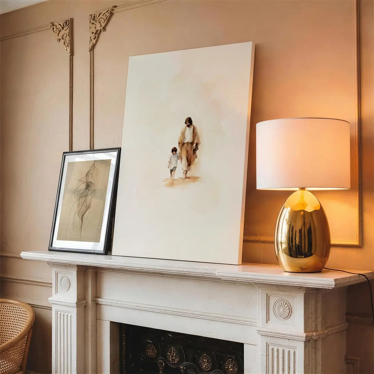 Walking with Jesus Christian canvas art showing Jesus holding a child’s hand