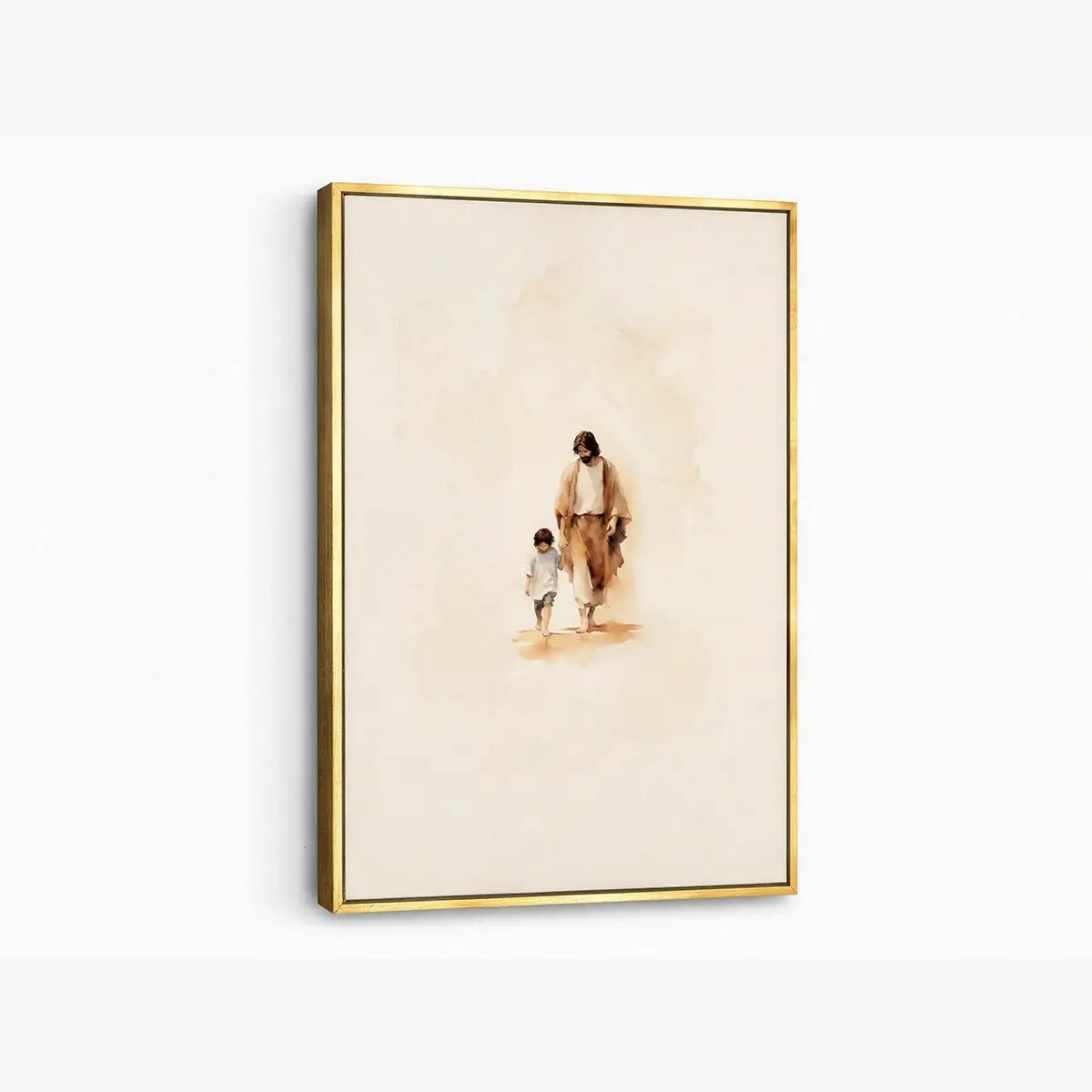 Walking with Jesus Christian canvas art showing Jesus holding a child’s hand