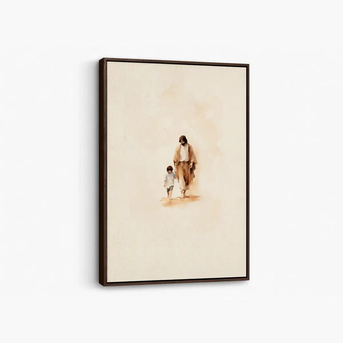 Walking with Jesus Christian canvas art showing Jesus holding a child’s hand