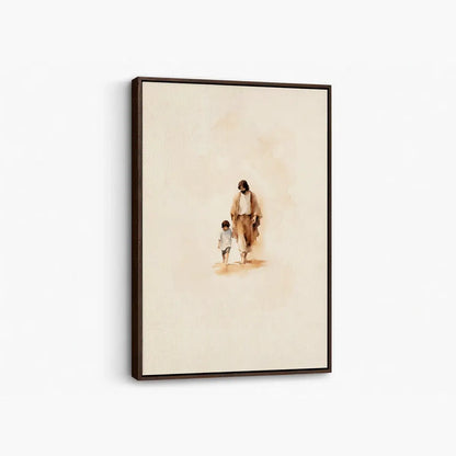 Walking with Jesus Christian canvas art showing Jesus holding a child’s hand