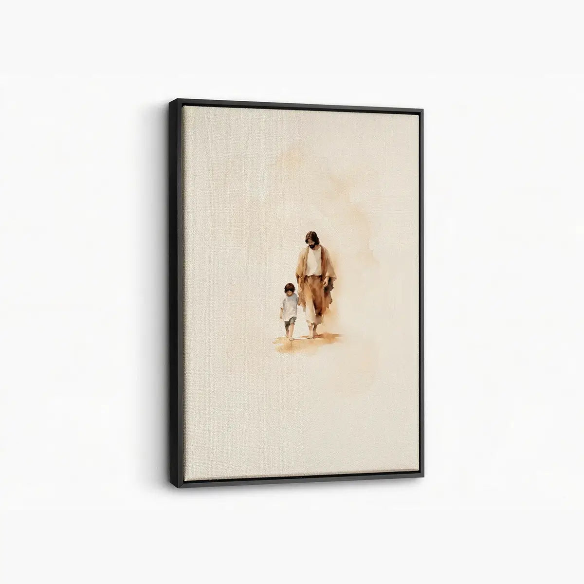 Walking with Jesus Christian canvas art showing Jesus holding a child’s hand