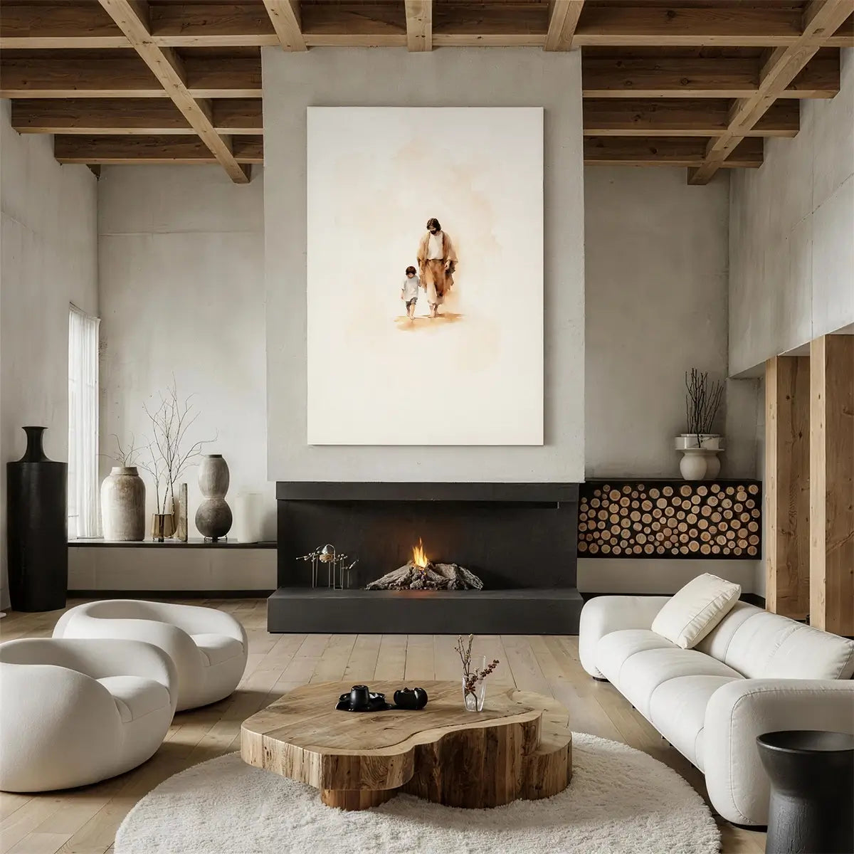 Walking with Jesus Christian wall art in a peaceful living room