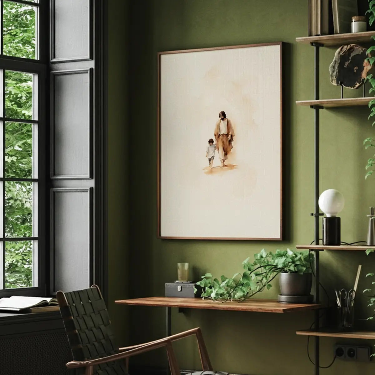 Walking with Jesus Christian canvas art showing Jesus holding a child’s hand