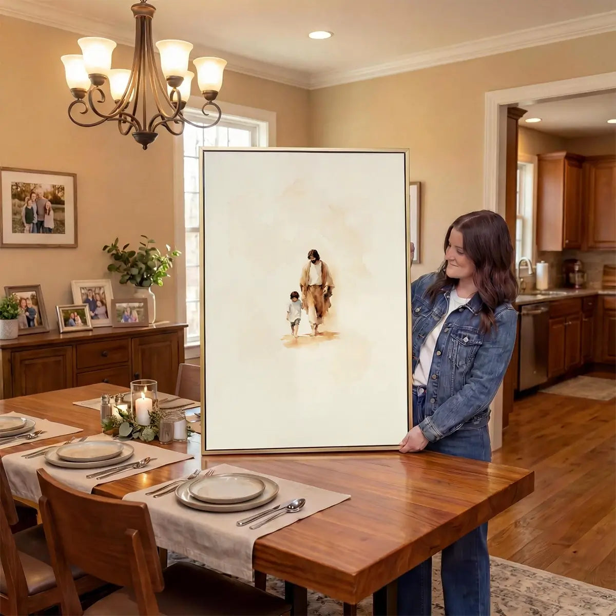 Walking with Jesus Christian canvas art showing Jesus holding a child’s hand