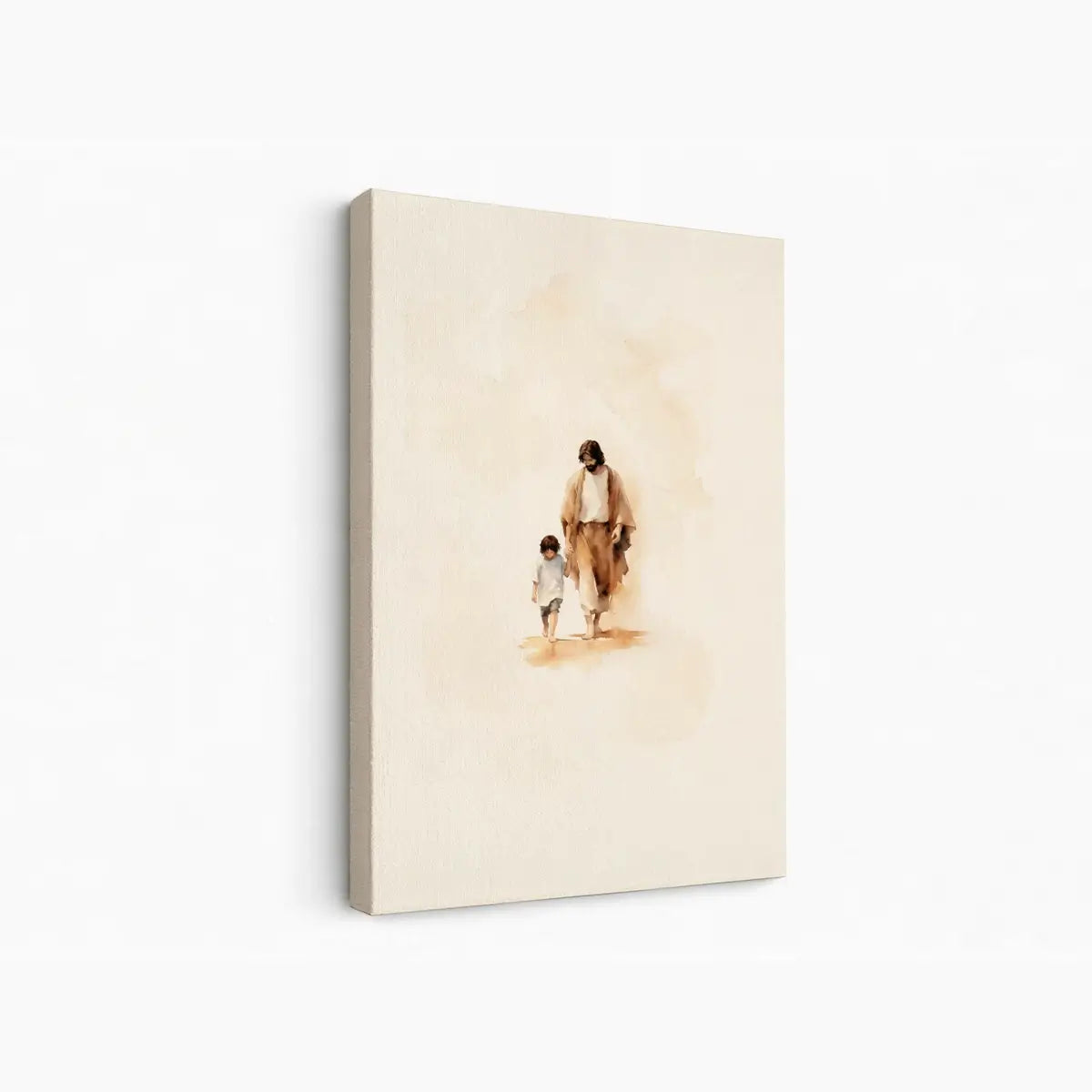Walking with Jesus Christian canvas art showing Jesus holding a child’s hand