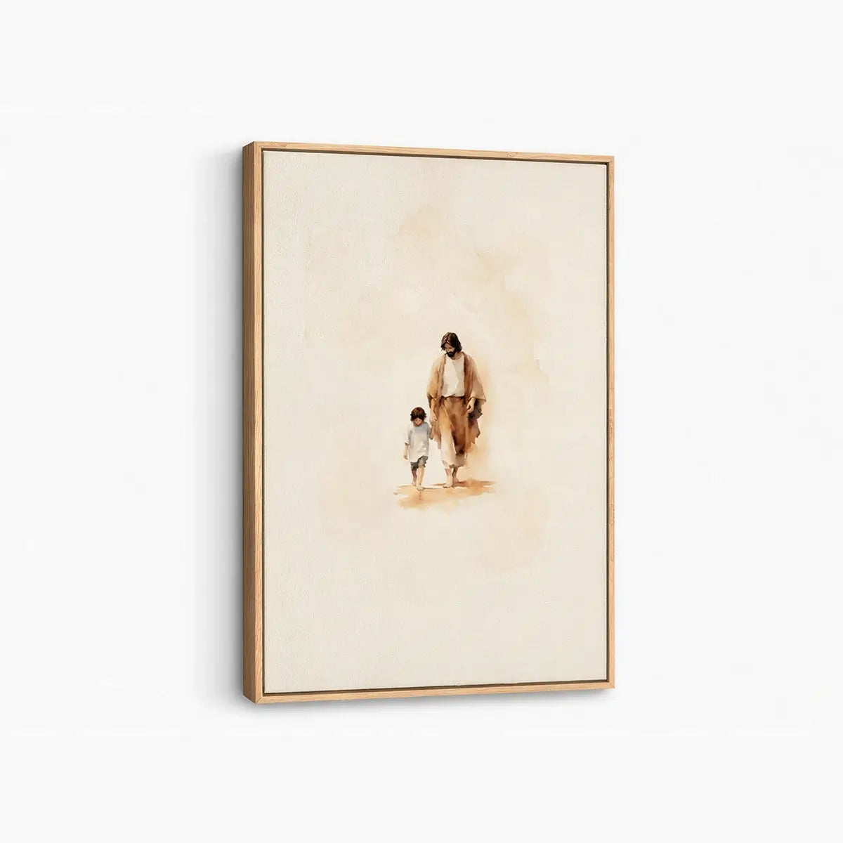 Walking with Jesus Christian canvas art showing Jesus holding a child’s hand